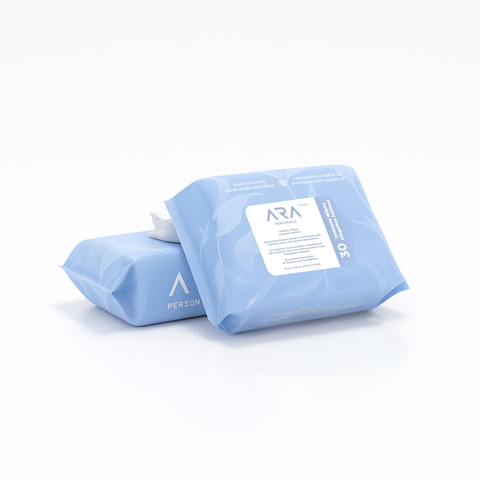 ara intimate wipes in a white background