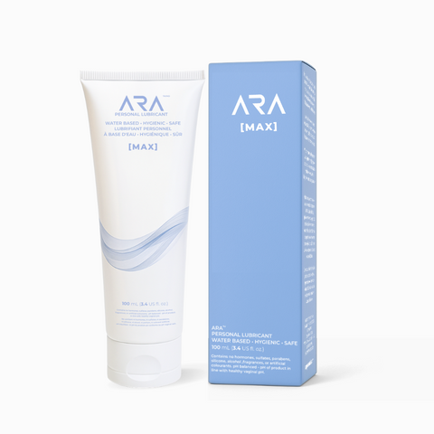 ARA lube in a white background next to the bottle